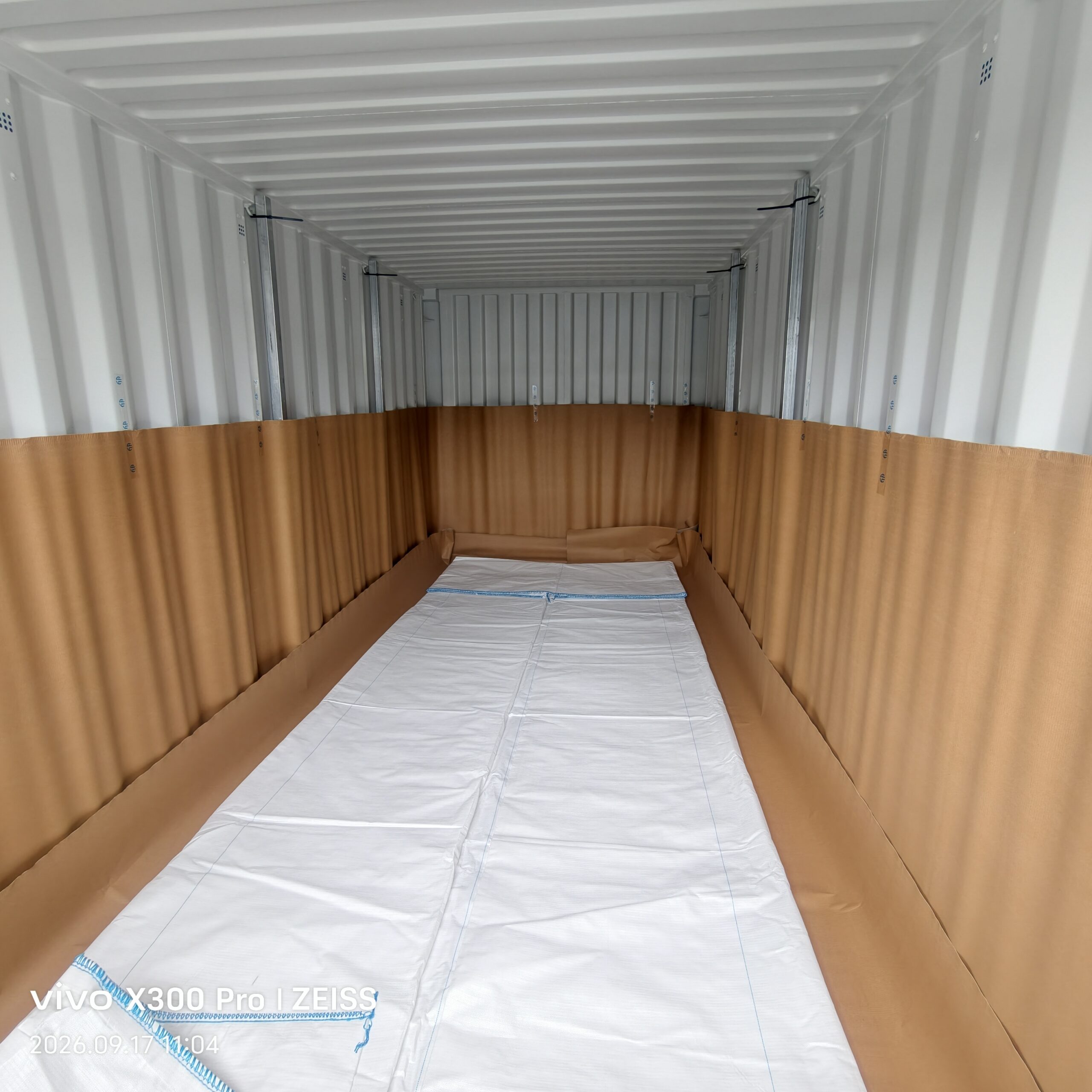 Flexitank interior view with corrugated board lining